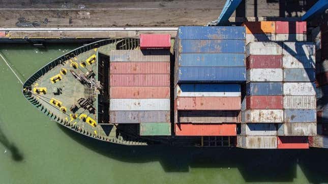 A container ship docked