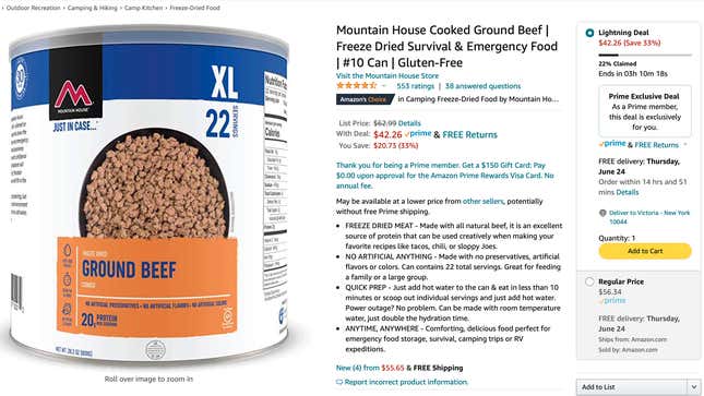 Extra-large can of dehydrated ground beef