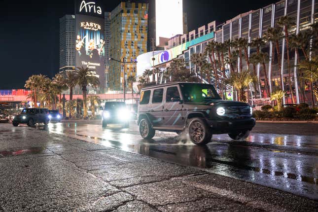 A camouflaged Mercedes-Benz G-Class on the Las Vegas strip