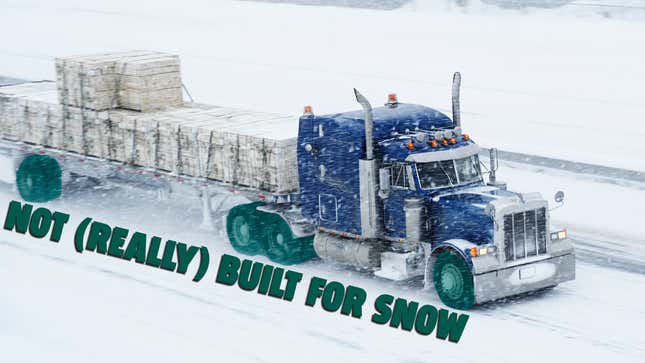 Image for article titled That Semi Truck Passing You This Winter Isn&#39;t Running Snow Tires