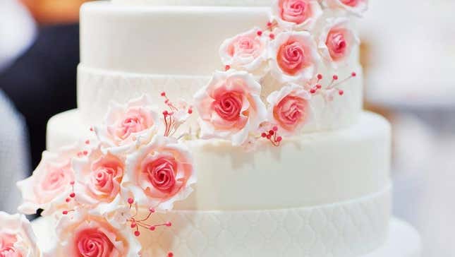 Wedding cake with elaborate edible flowers