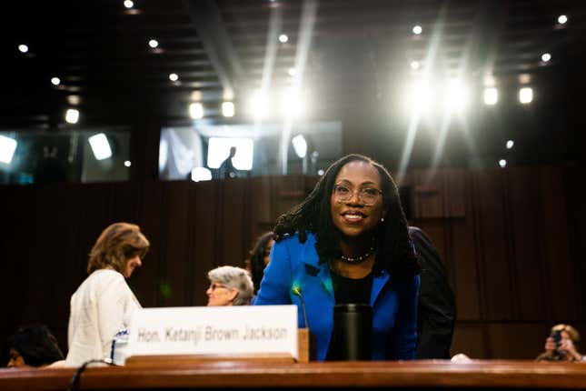 Supreme Court nominee Judge Ketanji Brown Jackson returns to her seat to testify on the third day of her confirmation hearing before the Senate Judiciary Committee on Capitol Hill on Tuesday, March 23, 2022 in Washington, DC. 