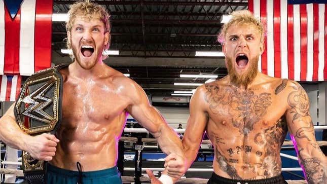 Logan Paul (left) and Jake Paul (right) flexing