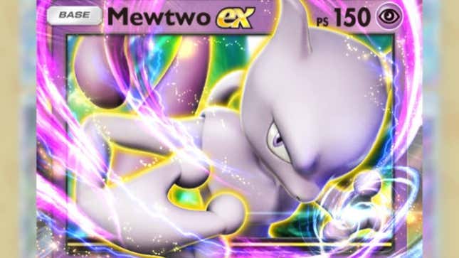 The legendary Pokémon leans out in the Mewtwo ex card.