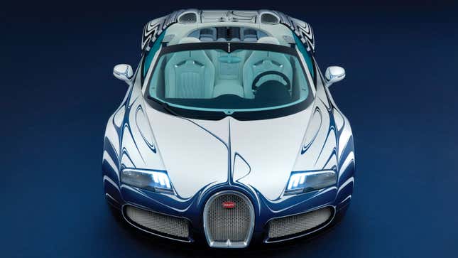 The Bugatti Veyron L'or Blanc edition was painted blue and white, and had ceramic detailing 