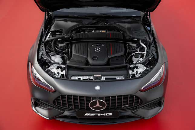 The engine bay of a Mercedes-AMG CLE53 coupe