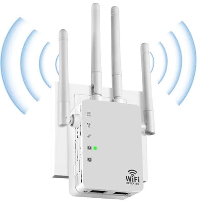 Image for article titled WiFi Extender-WiFi Extender Signal Booster for Home-5G 1200Mbps Dual Band Device Servers Covers Up to8500Sq. Repeater with 4 Antennas 360°Full Coverage 1-Tap Setup &amp; Ethernet Port( ft for 35+ Devices), Now 18% Off