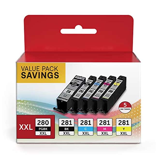 Image for article titled PGI-280 XXL/CLI-281 XXL Ink Cartridge 5 Color Value Pack Replacement for Canon 280 281 Ink Cartridges Compatible with Printer PIXMA TR8520 TR8620 TR7520 TR8600 TS6120 TS6220 TS9120, Now 23% Off