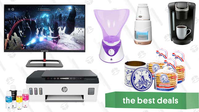 Image for article titled Sunday&#39;s Best Deals: Spectre 27&quot; Gaming Monitor, HP Smart Tank Printer, Facial Exfoliator Brush and Steamer, Dutch Stroopwafels, and More