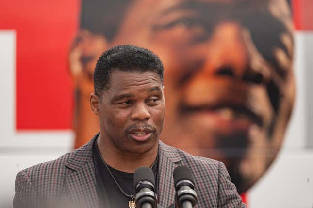 Republican Senate candidate for Georgia, Herschel Walker, speaks at a September 9, 2022 campaign event in Gwinnett, Georgia. Heisman Trophy winner Herschel Walker is running against incumbent Democratic Senator Raphael Warnock for November’s election. 