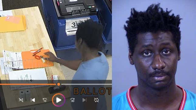 Screenshot of security camera footage provided by the Maricopa County Sheriff’s Office (left) and the booking photo of Walter Ringfield Jr.