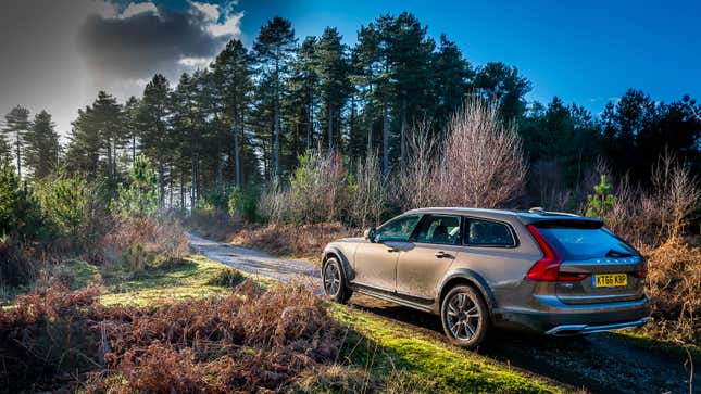 A photo of a brown Volvo V90 station wagon. 