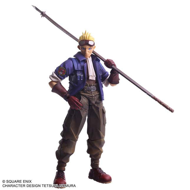 A photo shows a Final Fantasy VII character figure in action