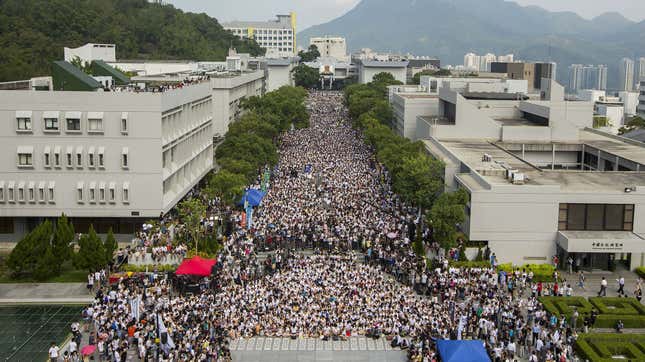 Students and teachers attend a rally during the class boycott at the Chinese University of Hong Kong