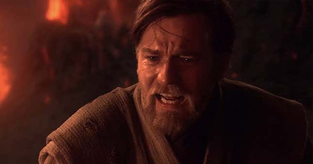 Ewan McGregor as a distraught Obi-Wan Kenobi at the end of Star Wars: Episode III. 