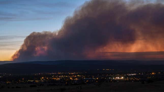 Smoke from the Calf Canyon/Hermits Peak fire hovers over Las Vegas in May.