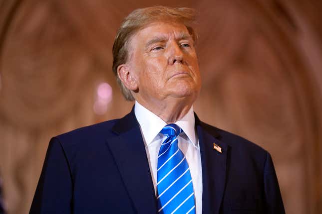 FILE - Republican presidential candidate former President Donald Trump speaks at a Super Tuesday election night party Tuesday, March 5, 2024, at Mar-a-Lago in Palm Beach, Fla. Fake images of Trump surrounded by smiling Black voters are circulating online, highlighting the potential dangers posed by artificial intelligence ahead of the 2024 election. (AP Photo/Evan Vucci, File)