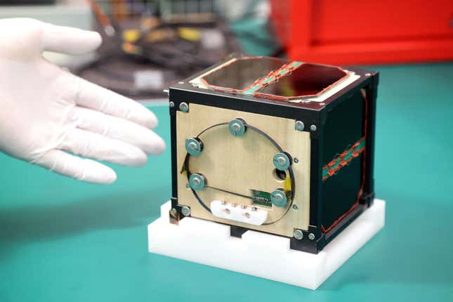 Image for article titled The first satellite made of wood — yes, wood — has made it to space