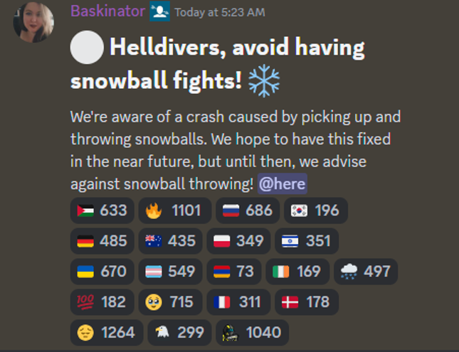 Throwing A Snowball Can Crash Helldivers 2, Devs Recommend You Don't