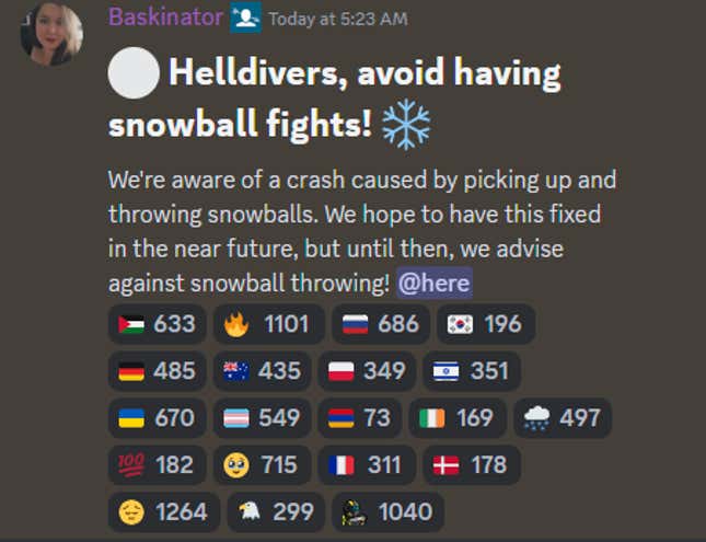 Une capture d'écran montre l'avertissement boule de neige. 