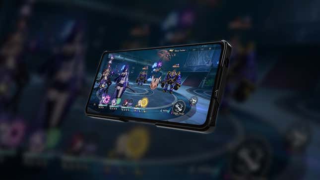 An Asus ROG Phone 9 Pro sits against a dark background with Honkai: Star Rail playing on screen.