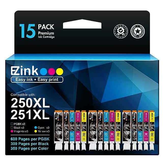 Image for article titled E-Z Ink (TM Compatible Ink Cartridges Replacement for Canon 250 251 XL PGI-250XL CLI-251XL to use with PIXMA MX922 MX920 IX6820 MG5520 MG7520 IP8720 MG6620 MG6320 MG7120 (15 Pack), Now 20% Off