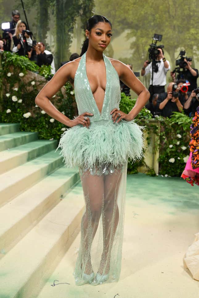  Angel Reese arrives for the 2024 Met Gala at the Metropolitan Museum of Art on May 6, 2024, in New York. 