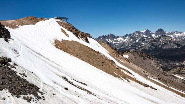 Mountain bikers replaced skiers in early August as a record-breaking ski season comes to a slushy end on August 6, 2023, in Mammoth Lakes, California.