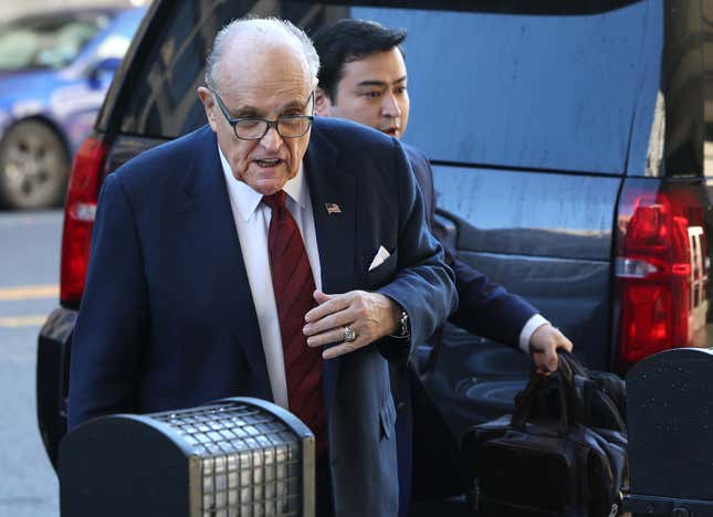 WASHINGTON, DC - DECEMBER 11: Rudy Giuliani, the former personal lawyer for former U.S. President Donald Trump, arrives at the E. Barrett Prettyman U. S. District Courthouse on December 11, 2023 in Washington, DC. Jury selection begins today in his sentencing in his defamation case brought by Fulton County election workers Ruby Freeman and Shane Moss, who successfully sued Giuliani in civil court.