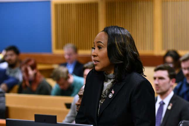 ATLANTA, GEORGIA - NOVEMBER 21: Fulton County District Attorney Fani Willis appears before Judge Scott McAfee for a hearing in the 2020 Georgia election interference case at the Fulton County Courthouse on November 21, 2023 in Atlanta, Georgia. Judge McAfee heard arguments as to whether co-defendant Harrison Floyd should be sent to jail for social media posts and comments that potentially targeted witnesses in the trial. McAfee declined to revoke Floyd’s bond. Floyd was charged along with former US President Donald Trump and 17 others in an indictment that accuses them of illegally conspiring to subvert the will of Georgia voters in the 2020 presidential election.