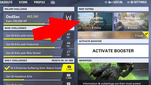 A screenshot shows the map voting screen as seen in the XDefiant lobby. 