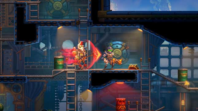 Charging up an attack in Steamworld Heist II.