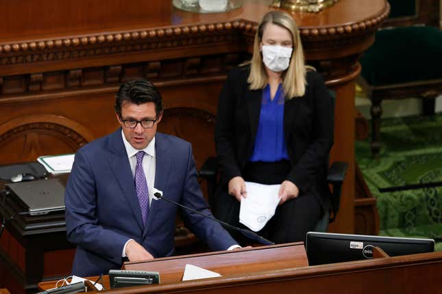 FILE -- Legislative Analyst Gabriel Petek, left, discusses Gov. Gavin Newsom&#39;s proposed 2020-21 revised state budget during a hearing the state Capitol in Sacramento, Calif., May 26, 2020. On Thursday, Dec. 7, 2023, Petek said California is facing a $68 billion budget deficit. (AP Photo/Rich Pedroncelli, Pool, File)