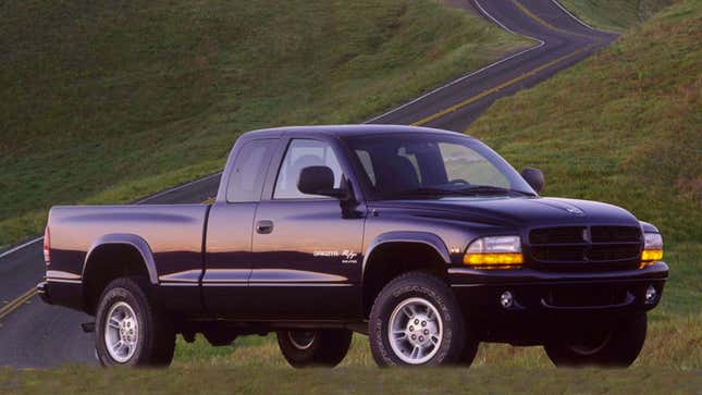 A photo of a black Dodge Dakota pickup truck. 