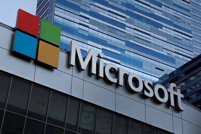 Microsoft sign shown on top of the Microsoft Theatre