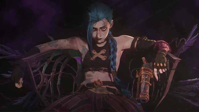 Jinx in a promotional image for Arcane: League of Legends. 