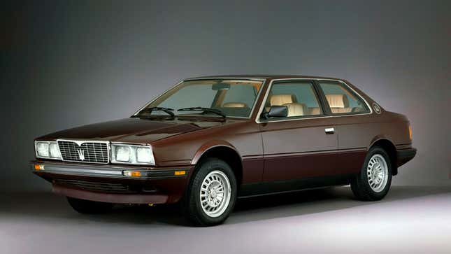 A photo of a brown Maserati Biturbo sports car. 