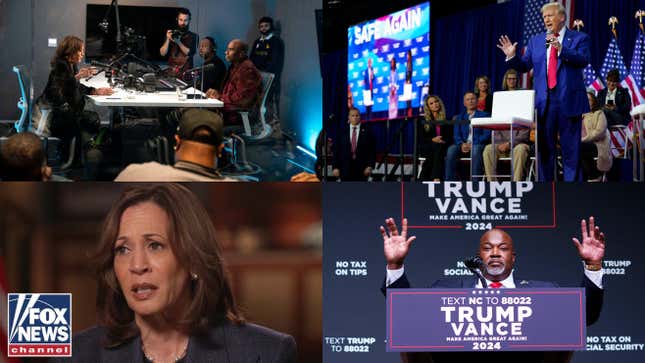 Image de l'article intitulé Les Noirs réagissent à la vice-présidente Kamala Harris lors de la réunion publique de Charlamagne Tha God, Kamala Harris parle enfin des réparations, Mark Robinson poursuit CNN, les commentaires insensés de Trump sur les électeurs noirs et hispaniques — et bien plus encore dans l’actualité politique de cette semaine