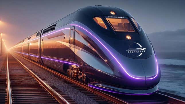 Rendering of a Dreamstar Lines train at sunset