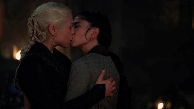 Mysaria and Rhaenyra kiss in House of the Dragon.