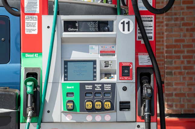 A fuel pump at a Safeway gas station in Hercules, California, US, on Tuesday, May 23, 2023. US gasoline demand outpaced year-ago levels by 2% in the latest government data. 
