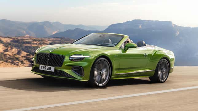 Front 3/4 view of a green Bentley Continental GTC Speed