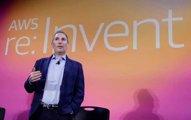 FILE - AWS CEO Andy Jassy speaks in Las Vegas, on Dec. 5, 2019. Amazon employees have been pushing back against the company’s return to office policy for months - and it seems Jassy has had enough. During a pre-recorded internal Q&amp;A session earlier this month, Jassy told employees it was “past the time to disagree and commit” with the policy, which requires corporate employees to be in the office three days a week. (Isaac Brekken/AP Images for NFL, File)