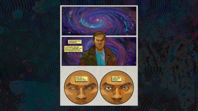A comic-book page is displayed in which a character with Shawn Ashmore's likeness seems to experience some sort of cosmic epiphany about abilities he possesses.