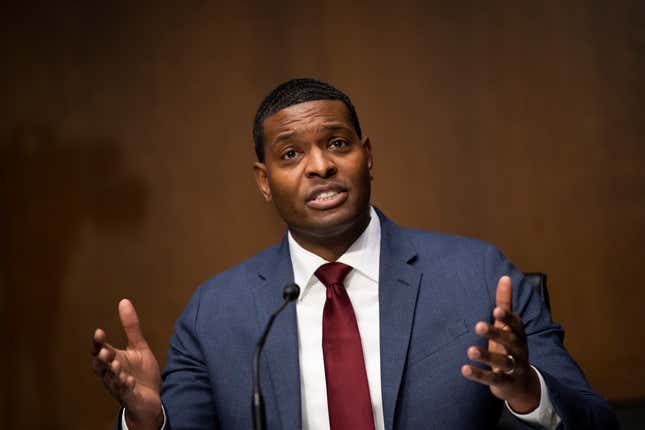 WASHINGTON, DC - FEBRUARY 03: Nominee for Administrator of the Environmental Protection Agency Michael Regan testifies at his confirmation hearing before the Senate Environment and Public Works committee on February 3, 2021 in Washington, DC. 