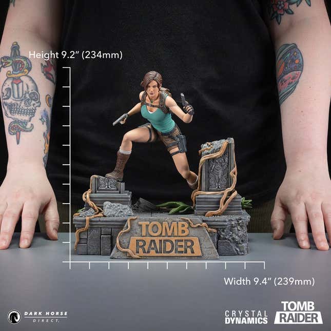 The dimensions of the Lara Croft statue.