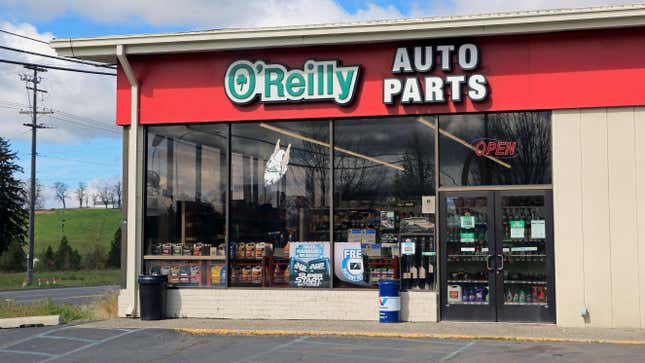 OReilly Auto Parts store entrance showing company logo.