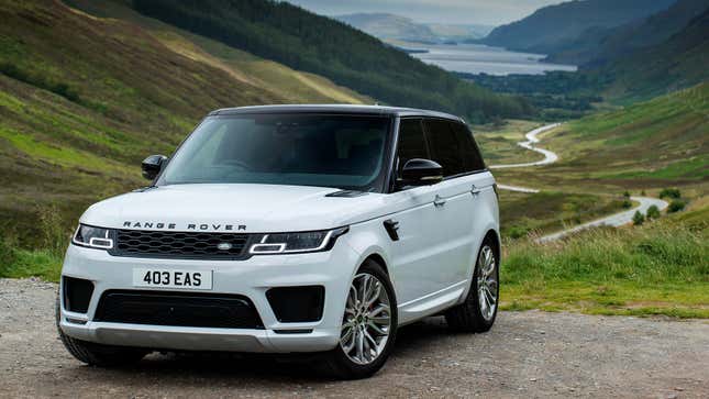 A photo of a white Range Rover Sport SUV. 