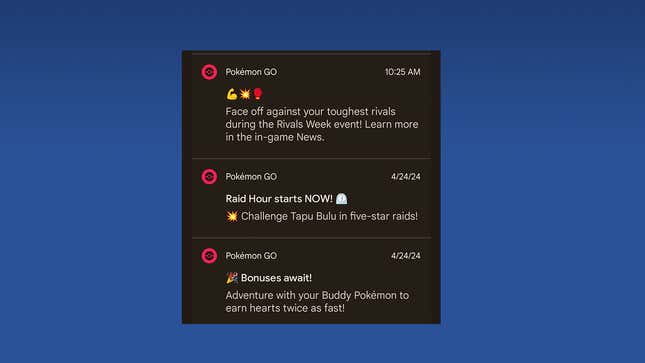 screenshot of pokemon go bombarding with notifications