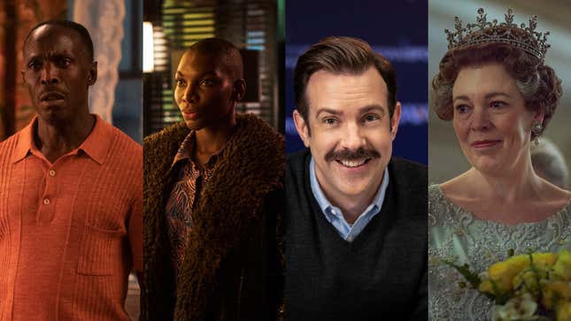 Left to right: Michael K. Williams, Lovecraft Country (Photo: Eli Joshua Adé/HBO); Michaela Coel, I May Destroy You (Photo: Natalie Seery/HBO); Jason Sudeikis, Ted Lasso (Photo: Apple TV+); Olivia Colman, The Crown (Photo: Ollie Upton/Netflix)